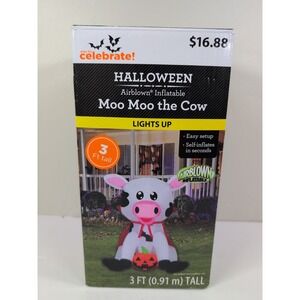 HALLOWEEN AIRBLOWN INFLATABLE  "MOO MOO THE COW"  3 FT TALL LIGHT UP DECOR NEW‎
